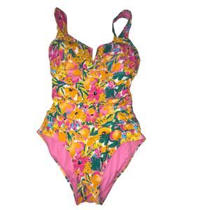 Anne Cole Sunshine Floral One Piece Swimsuit with ruched midsection Size XS